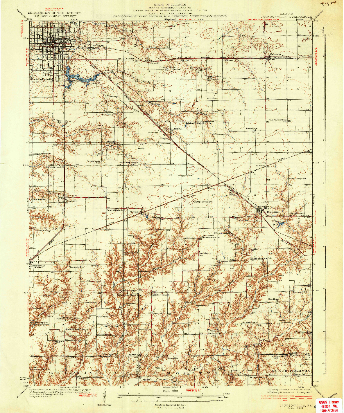 USGS 1:62500-SCALE QUADRANGLE FOR JACKSONVILLE, IL 1937