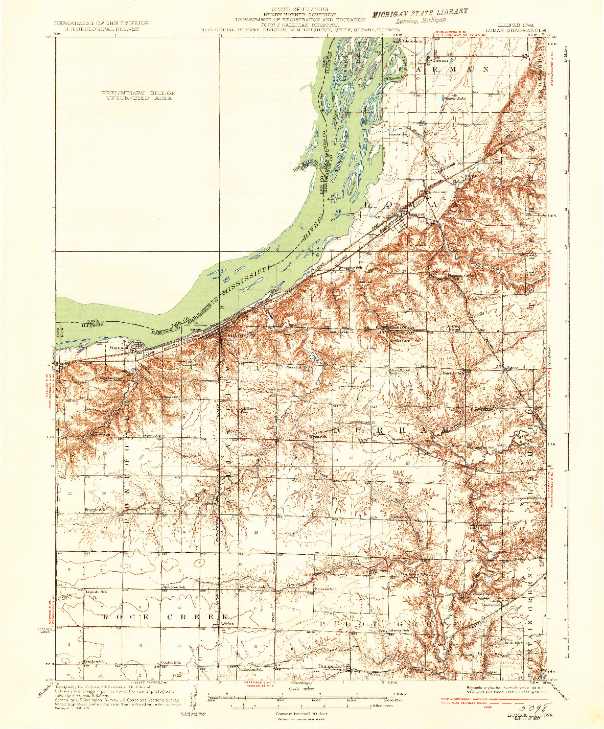 USGS 1:62500-SCALE QUADRANGLE FOR LOMAX, IL 1937