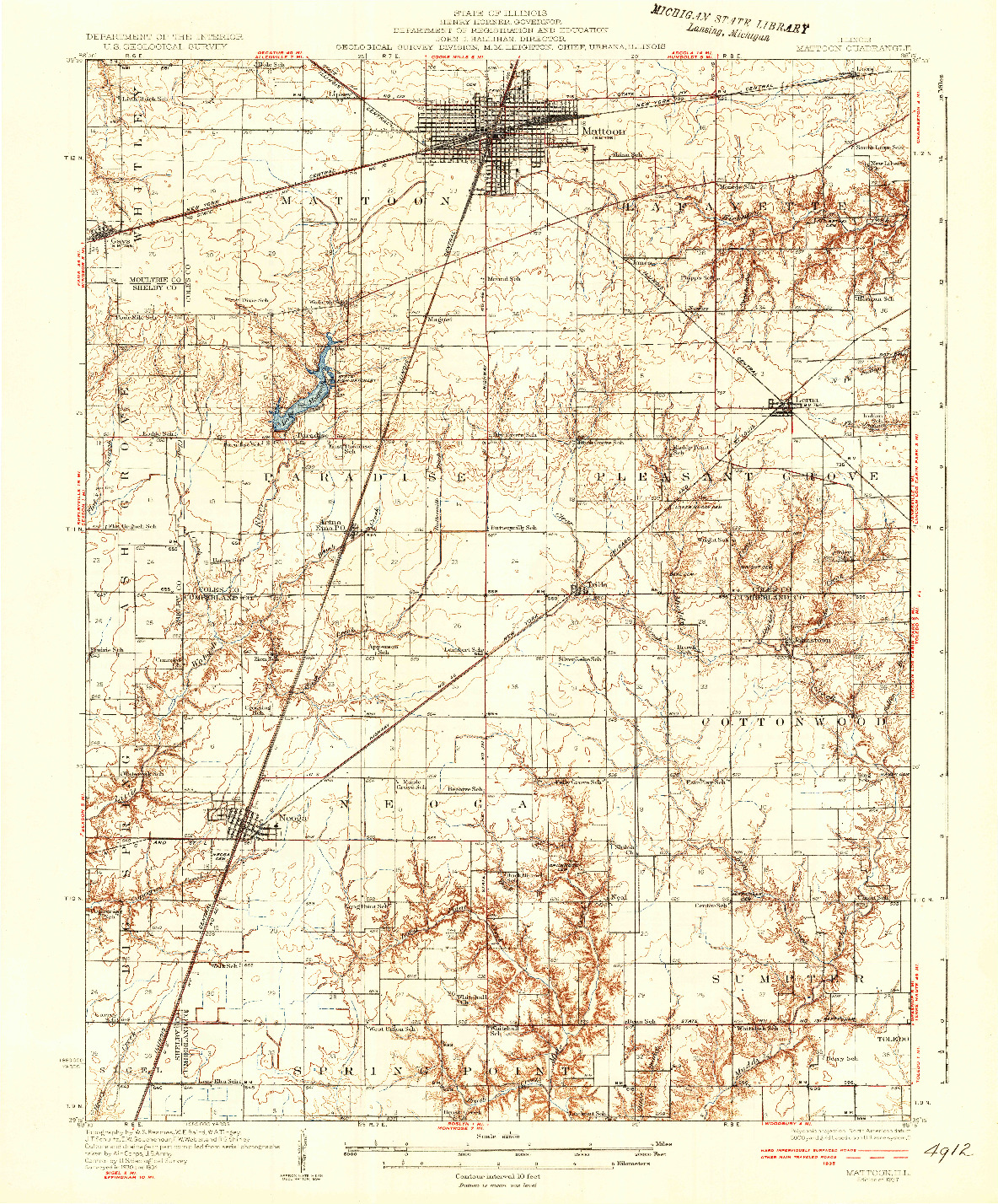 USGS 1:62500-SCALE QUADRANGLE FOR MATTOON, IL 1937