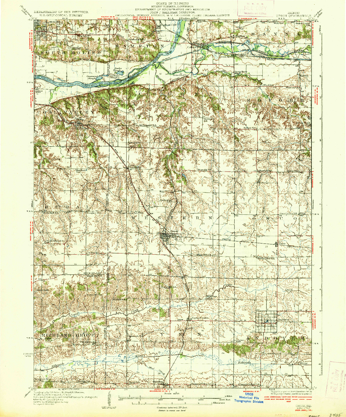 USGS 1:62500-SCALE QUADRANGLE FOR ORION, IL 1937