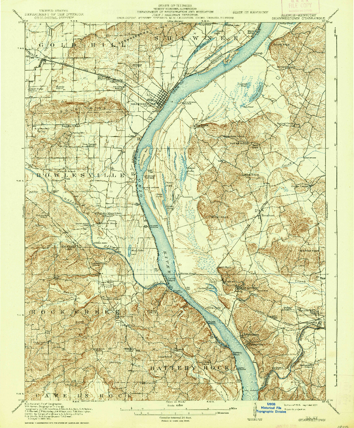 USGS 1:62500-SCALE QUADRANGLE FOR SHAWNEETOWN, IL 1916