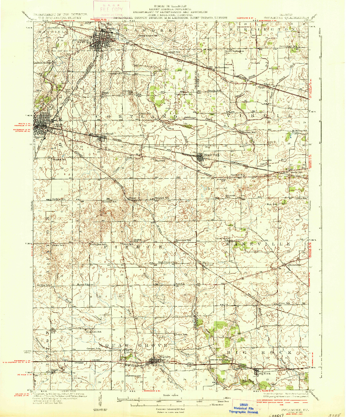 USGS 1:62500-SCALE QUADRANGLE FOR SYCAMORE, IL 1937