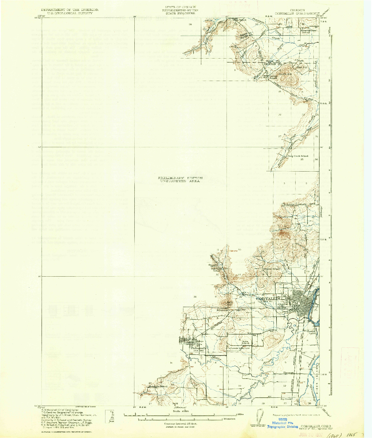 USGS 1:62500-SCALE QUADRANGLE FOR CORVALLIS, OR 1921