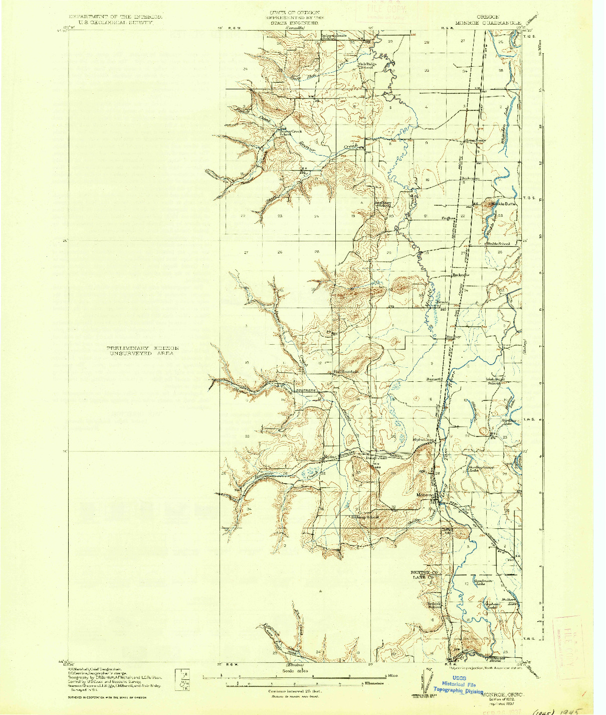 USGS 1:62500-SCALE QUADRANGLE FOR MONROE, OR 1922