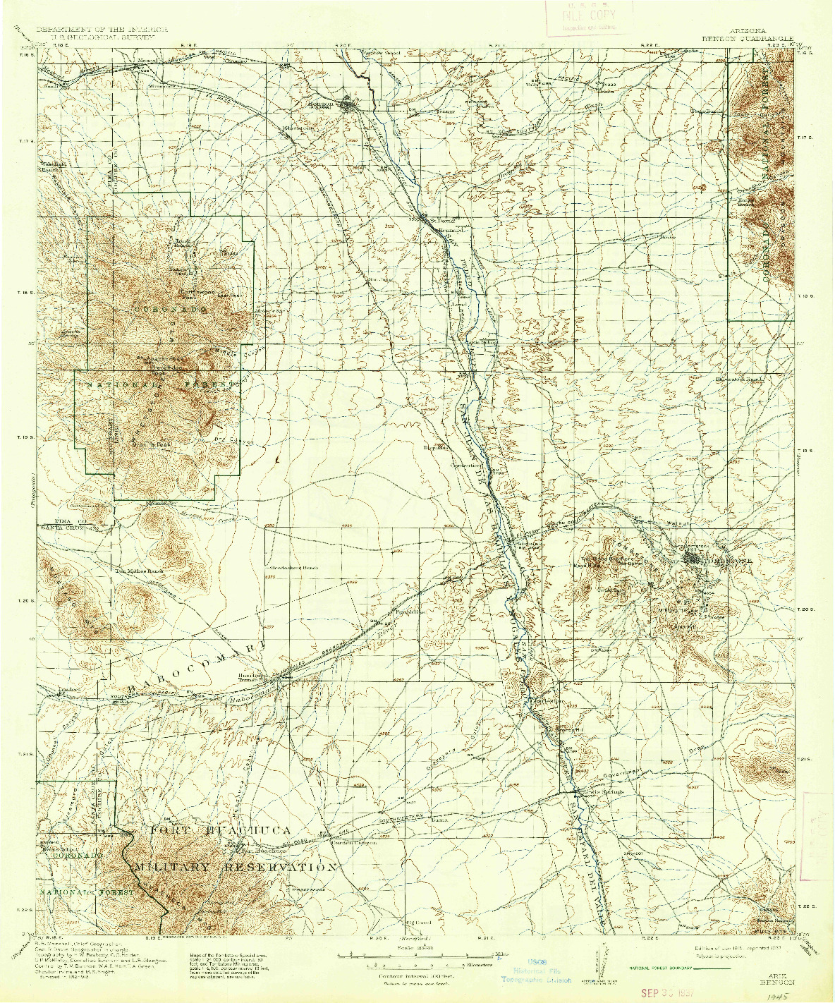 USGS 1:125000-SCALE QUADRANGLE FOR BENSON, AZ 1915