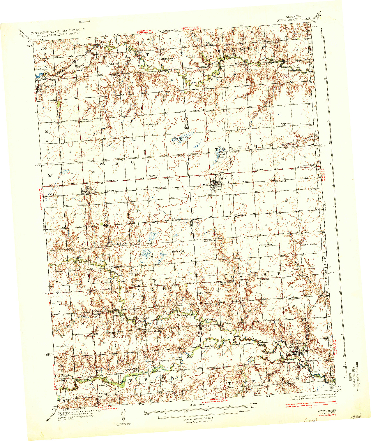 USGS 1:62500-SCALE QUADRANGLE FOR UTICA, NE 1937