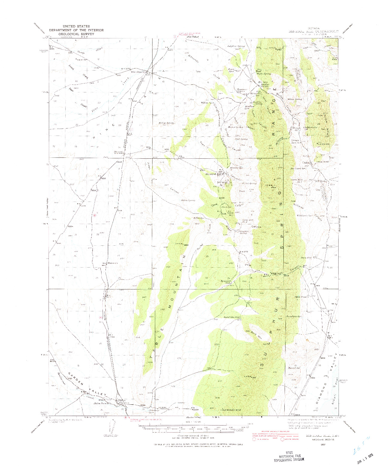 USGS 1:62500-SCALE QUADRANGLE FOR MINERAL HILL, NV 1937