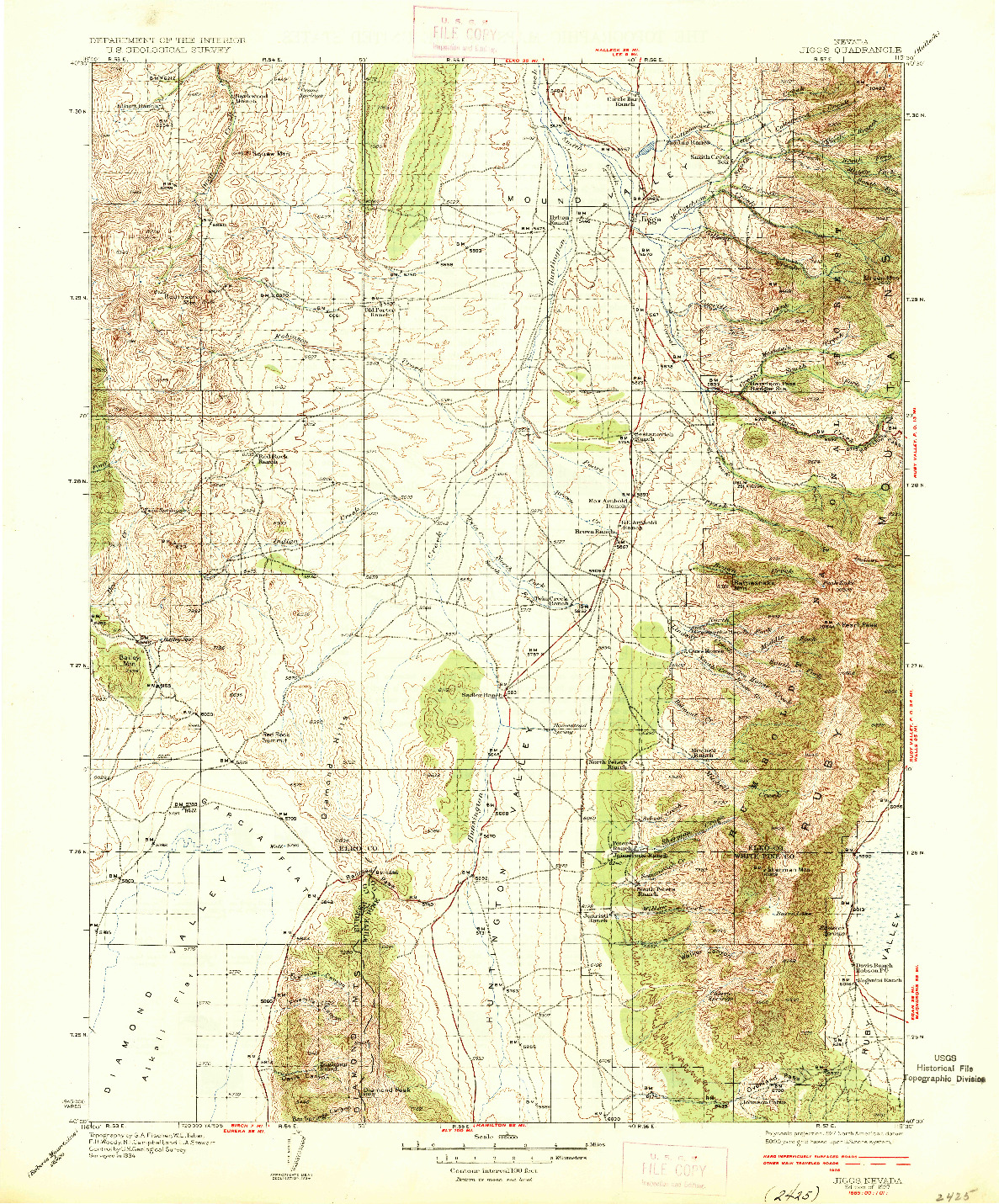 USGS 1:125000-SCALE QUADRANGLE FOR JIGGS, NV 1937