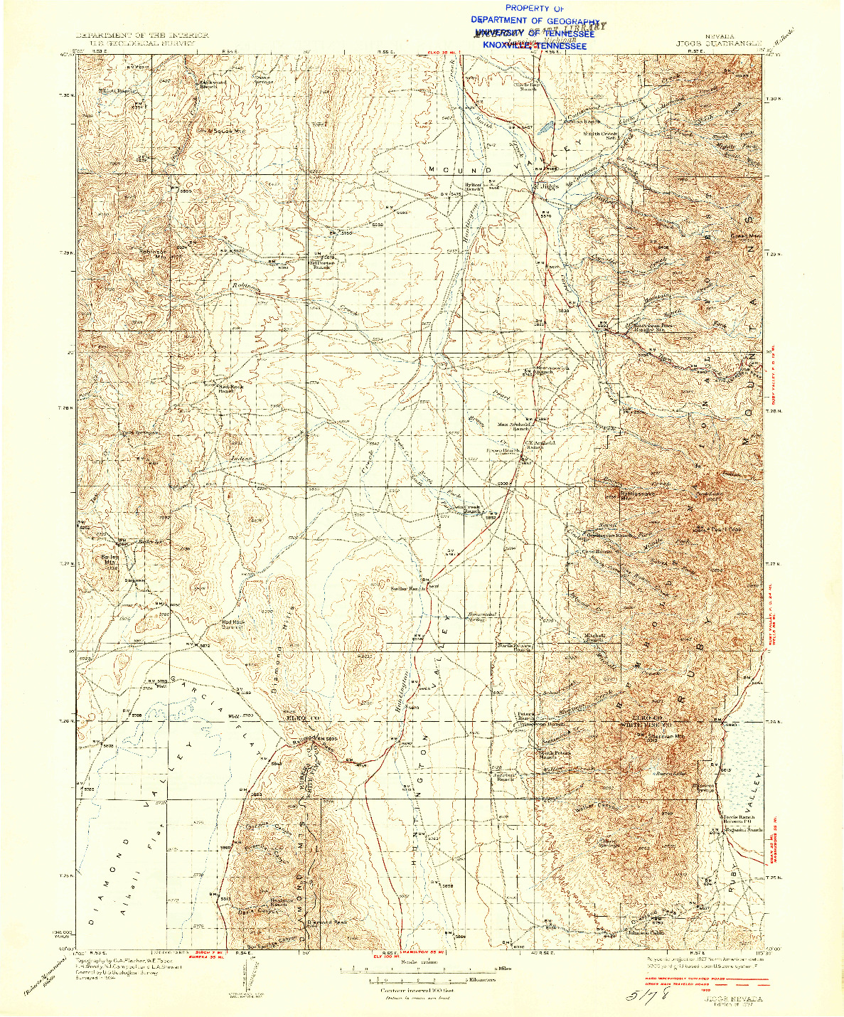 USGS 1:125000-SCALE QUADRANGLE FOR JIGGS, NV 1937