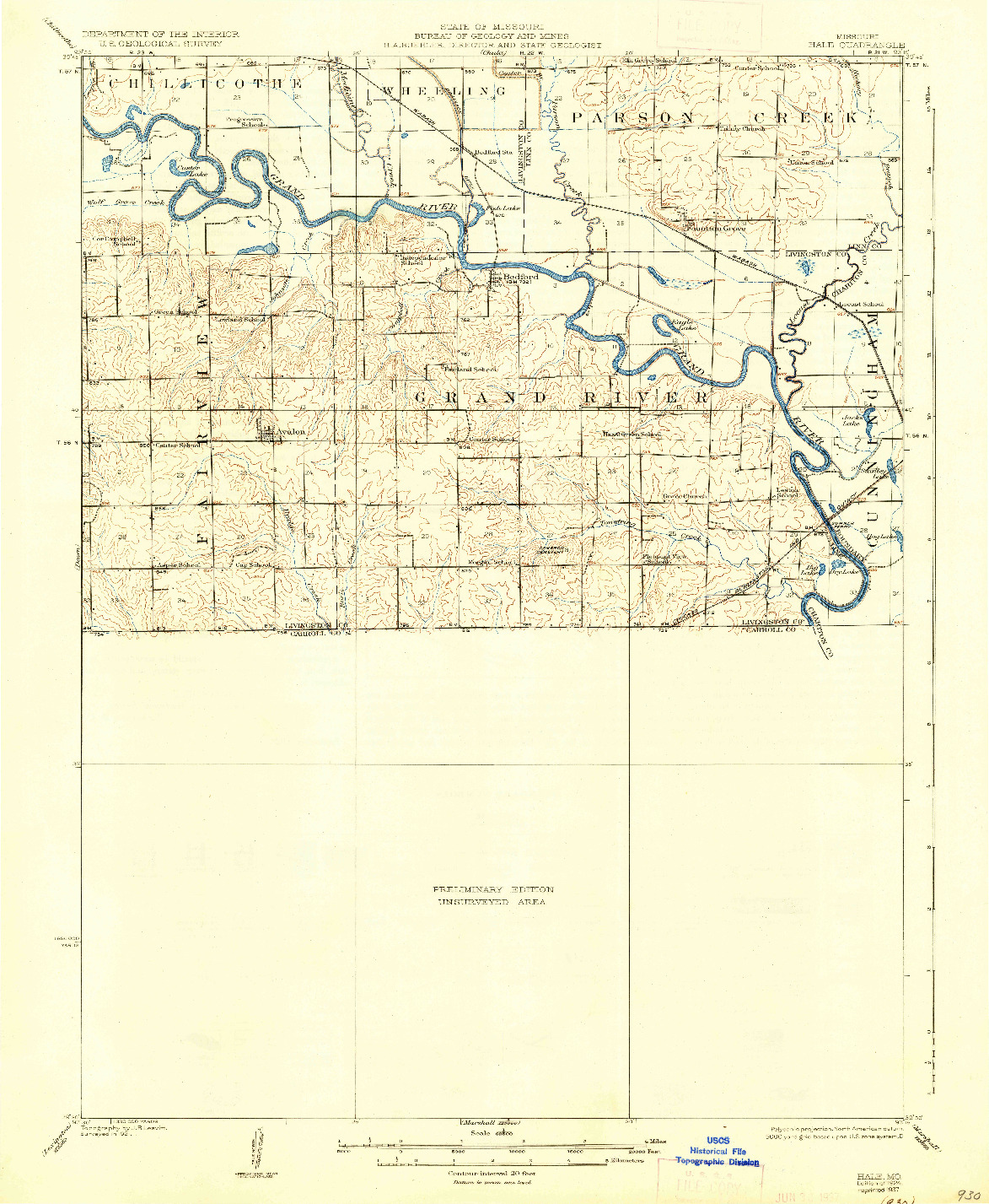 USGS 1:62500-SCALE QUADRANGLE FOR HALE, MO 1924