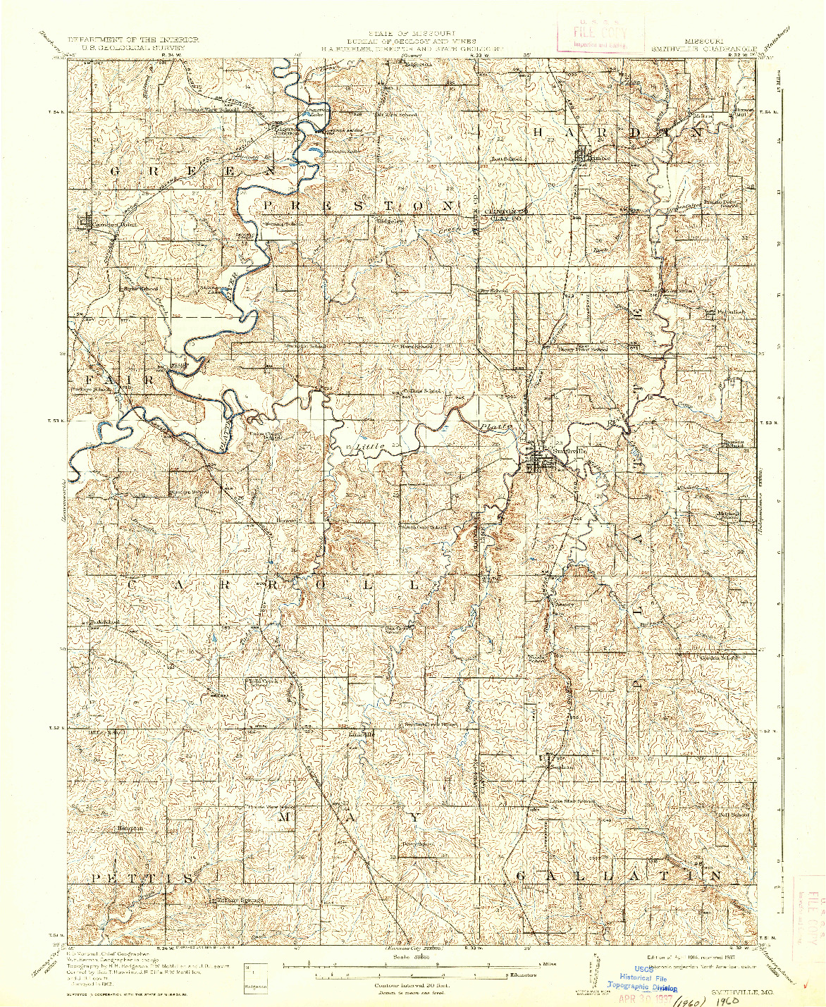 USGS 1:62500-SCALE QUADRANGLE FOR SMITHVILLE, MO 1914