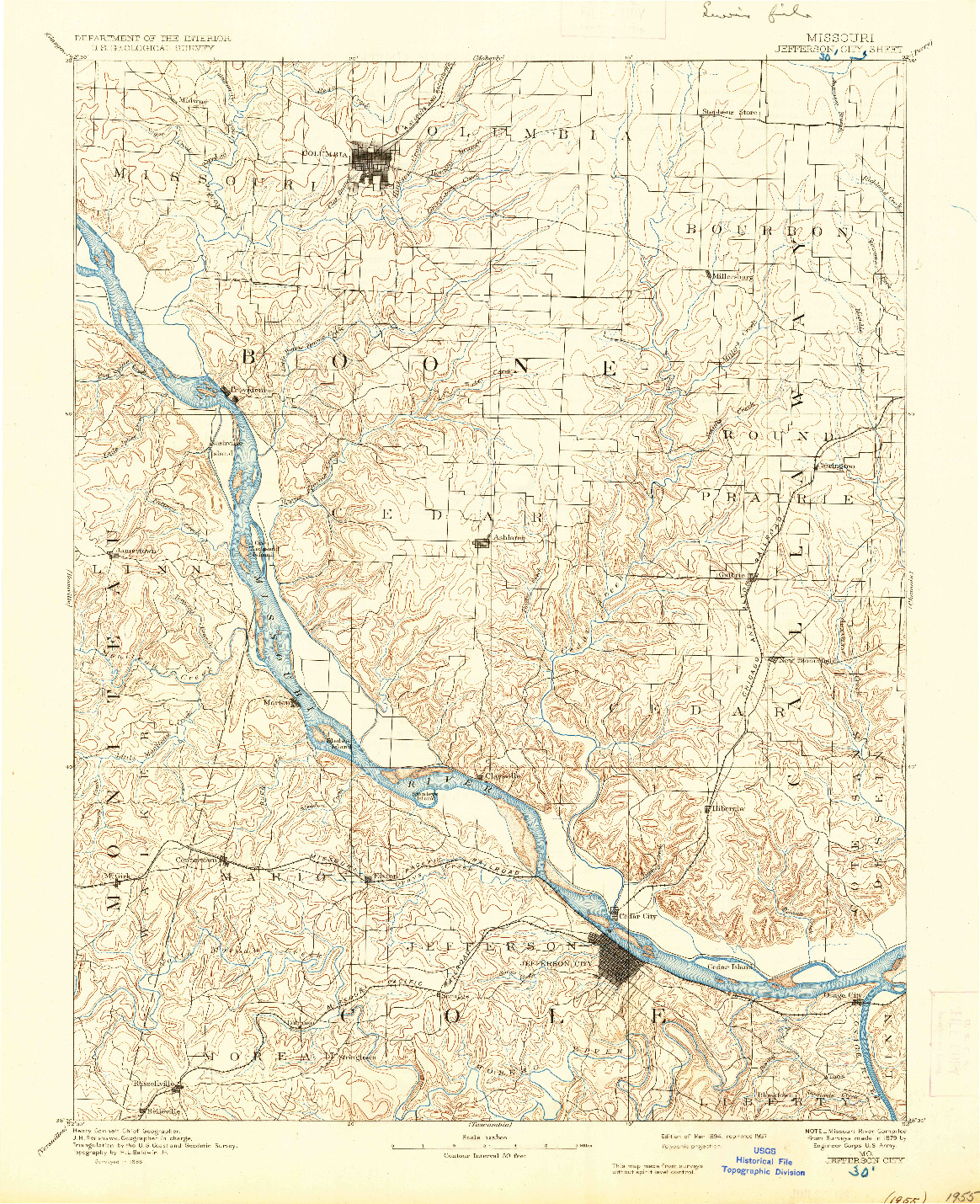 USGS 1:125000-SCALE QUADRANGLE FOR JEFFERSON CITY, MO 1894