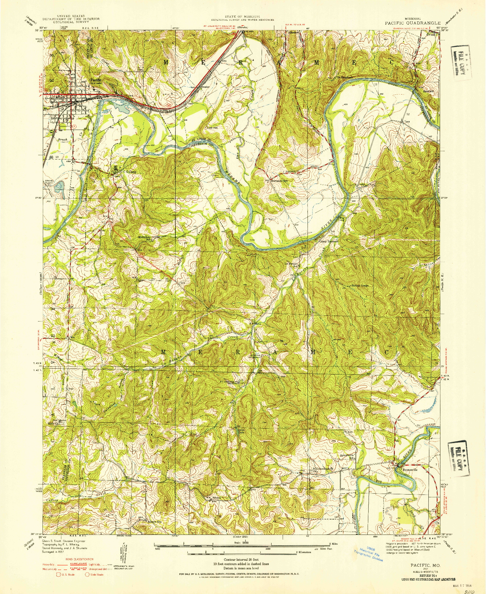 USGS 1:24000-SCALE QUADRANGLE FOR PACIFIC, MO 1937