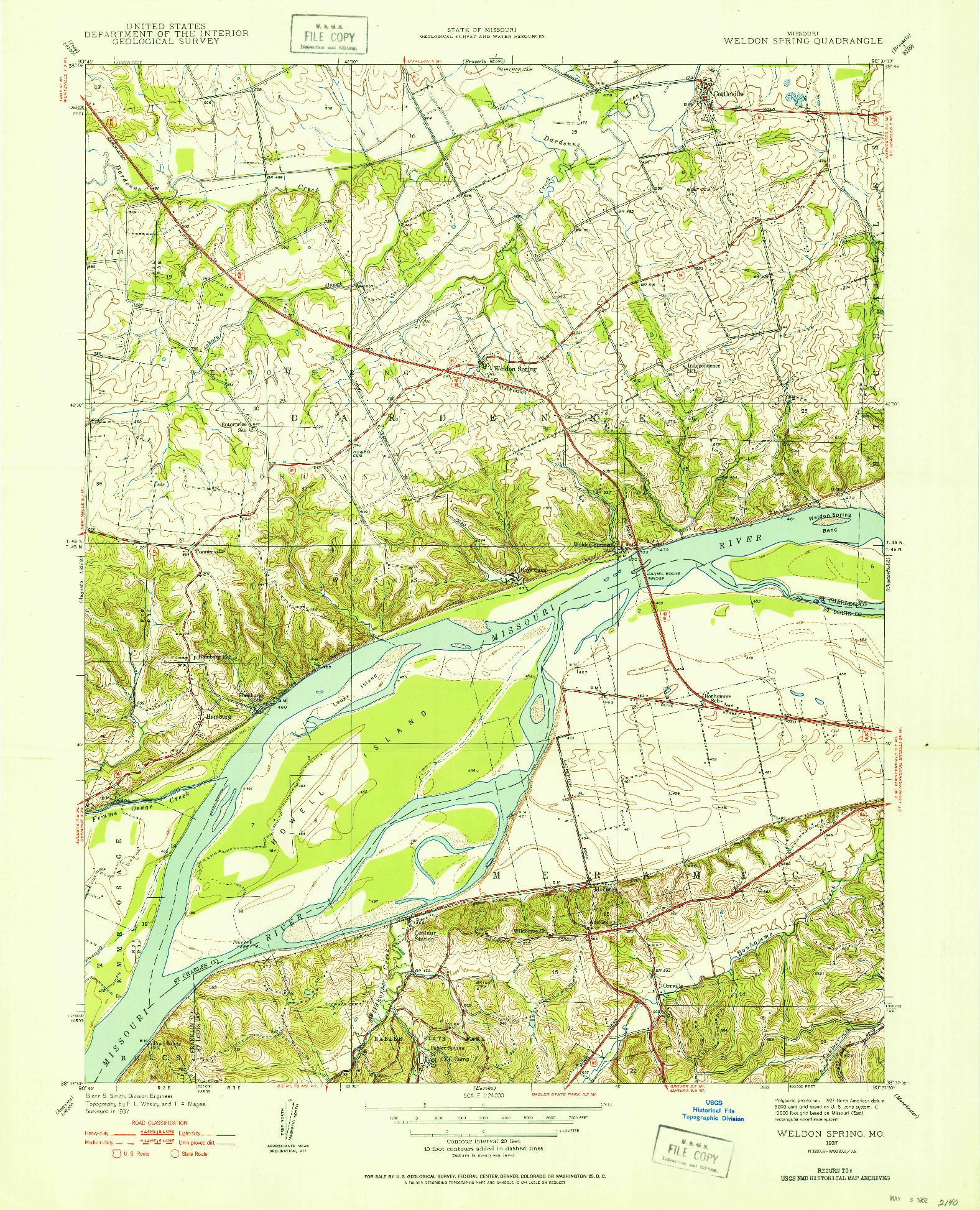 USGS 1:24000-SCALE QUADRANGLE FOR WELDON SPRING, MO 1937