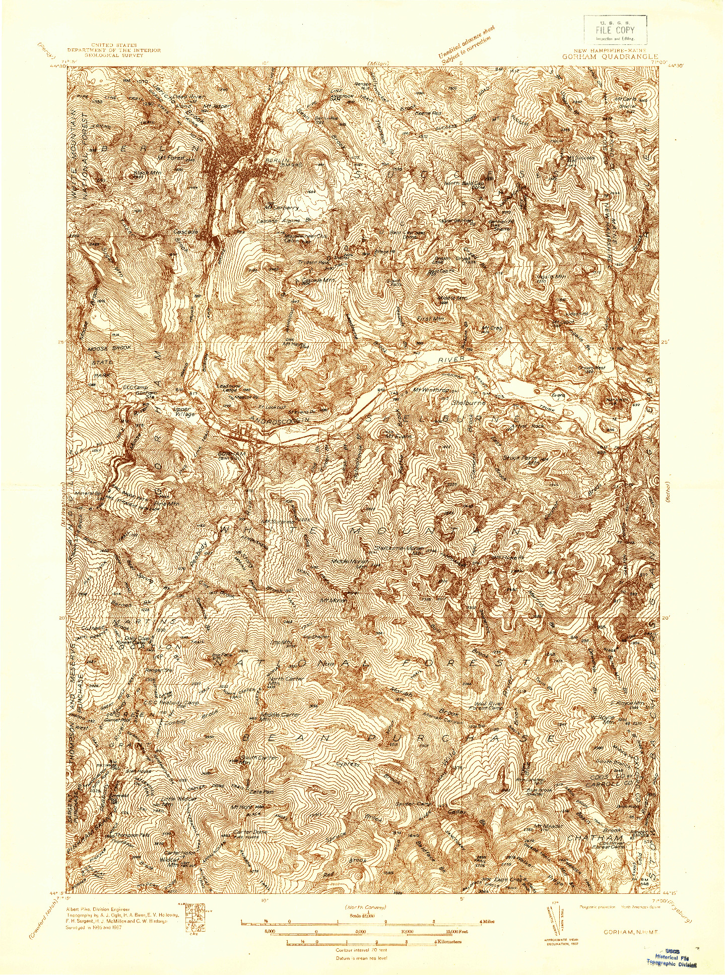 USGS 1:48000-SCALE QUADRANGLE FOR GORHAM, NH 1937