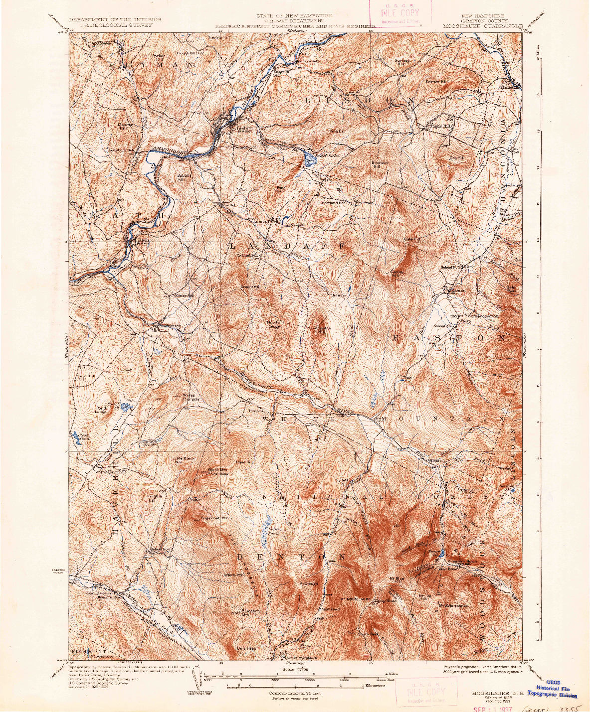 USGS 1:62500-SCALE QUADRANGLE FOR MOOSILAUKE, NH 1932