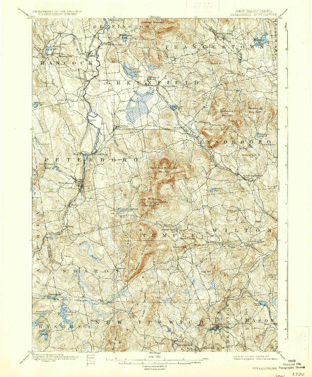 USGS 1:62500-SCALE QUADRANGLE FOR PETERBORO, NH 1900