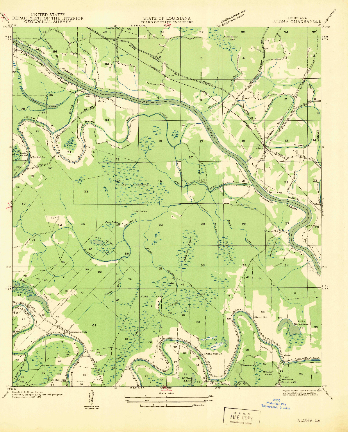 USGS 1:31680-SCALE QUADRANGLE FOR ALOHA, LA 1937