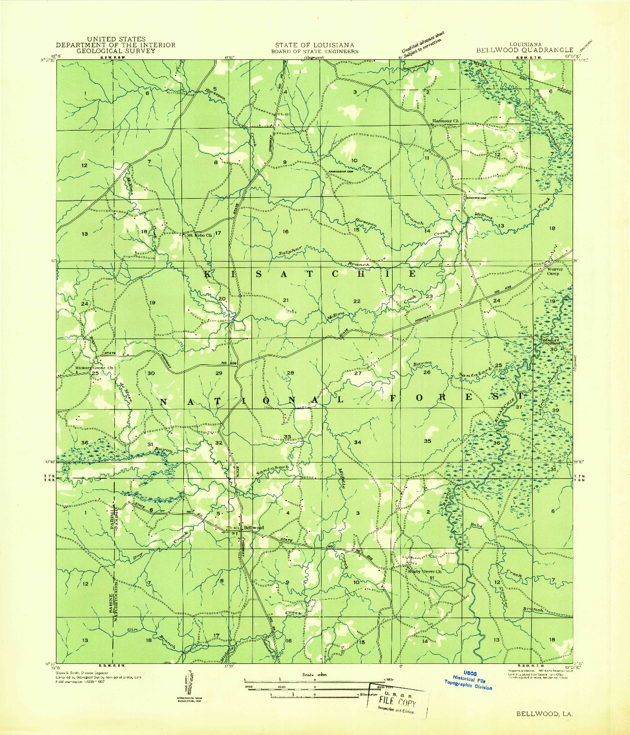 USGS 1:31680-SCALE QUADRANGLE FOR BELLWOOD, LA 1937