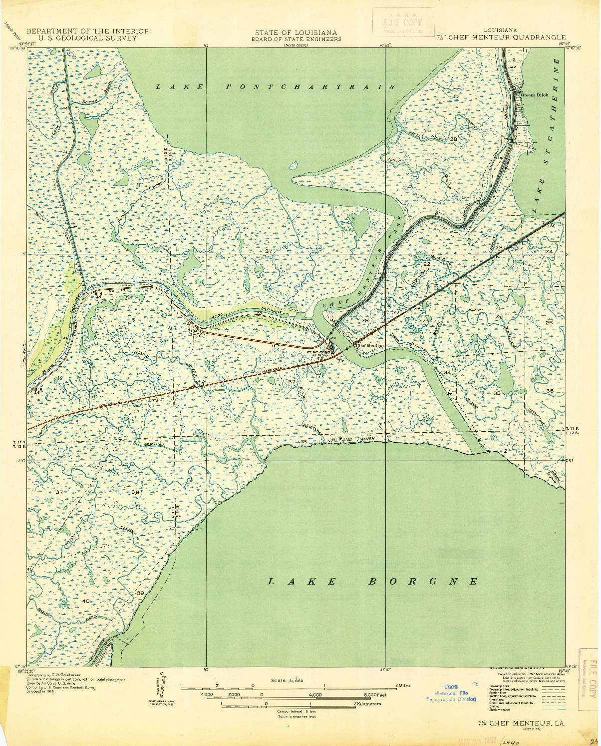USGS 1:31680-SCALE QUADRANGLE FOR CHEF MENTEUR, LA 1937