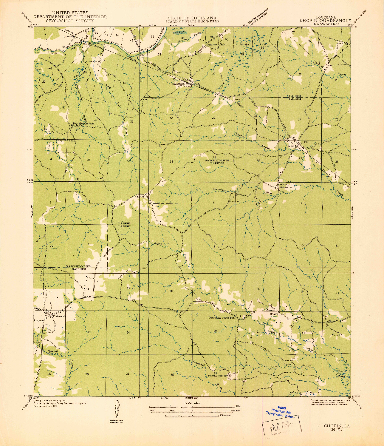 USGS 1:31680-SCALE QUADRANGLE FOR CHOPIN NE, LA 1937