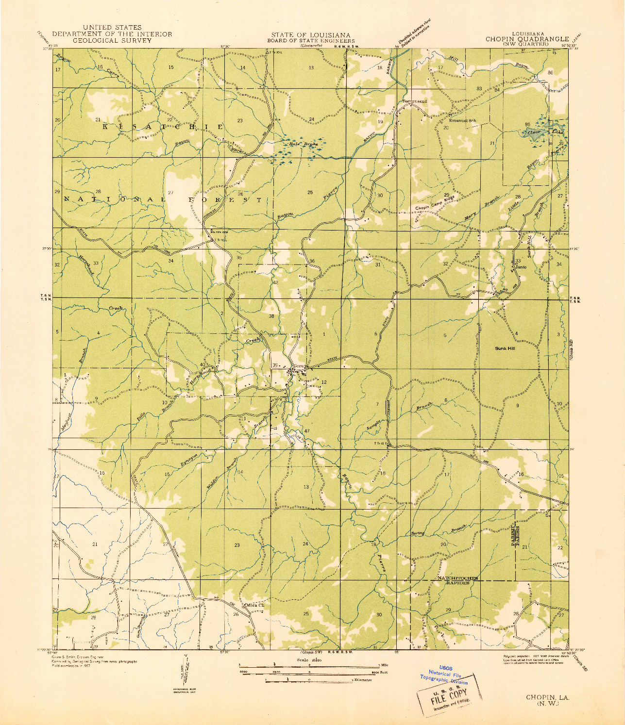 USGS 1:31680-SCALE QUADRANGLE FOR CHOPIN NW, LA 1937