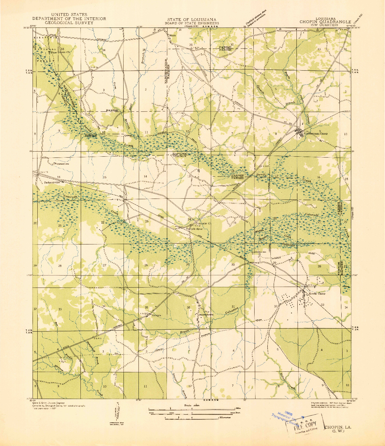 USGS 1:31680-SCALE QUADRANGLE FOR CHOPIN SW, LA 1937