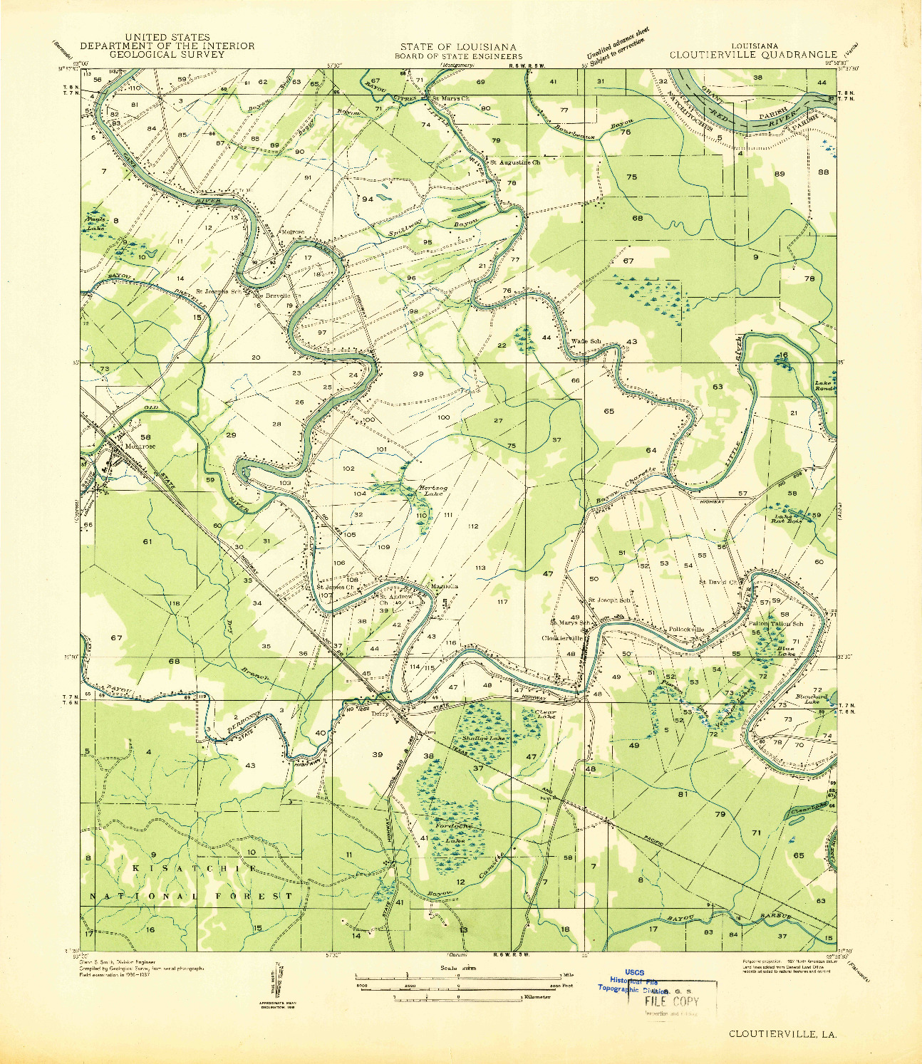 USGS 1:31680-SCALE QUADRANGLE FOR CLOUTIERVILLE, LA 1937