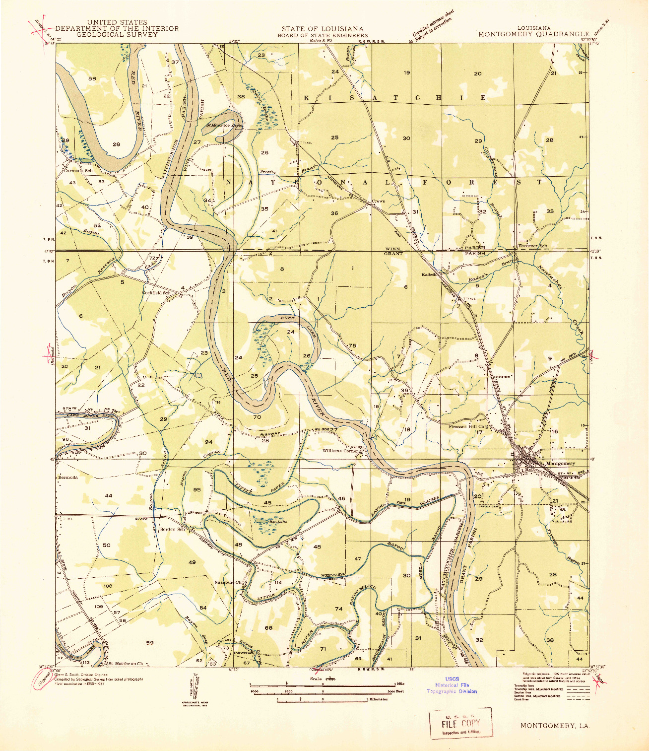USGS 1:62500-SCALE QUADRANGLE FOR MONTGOMERY, LA 1937