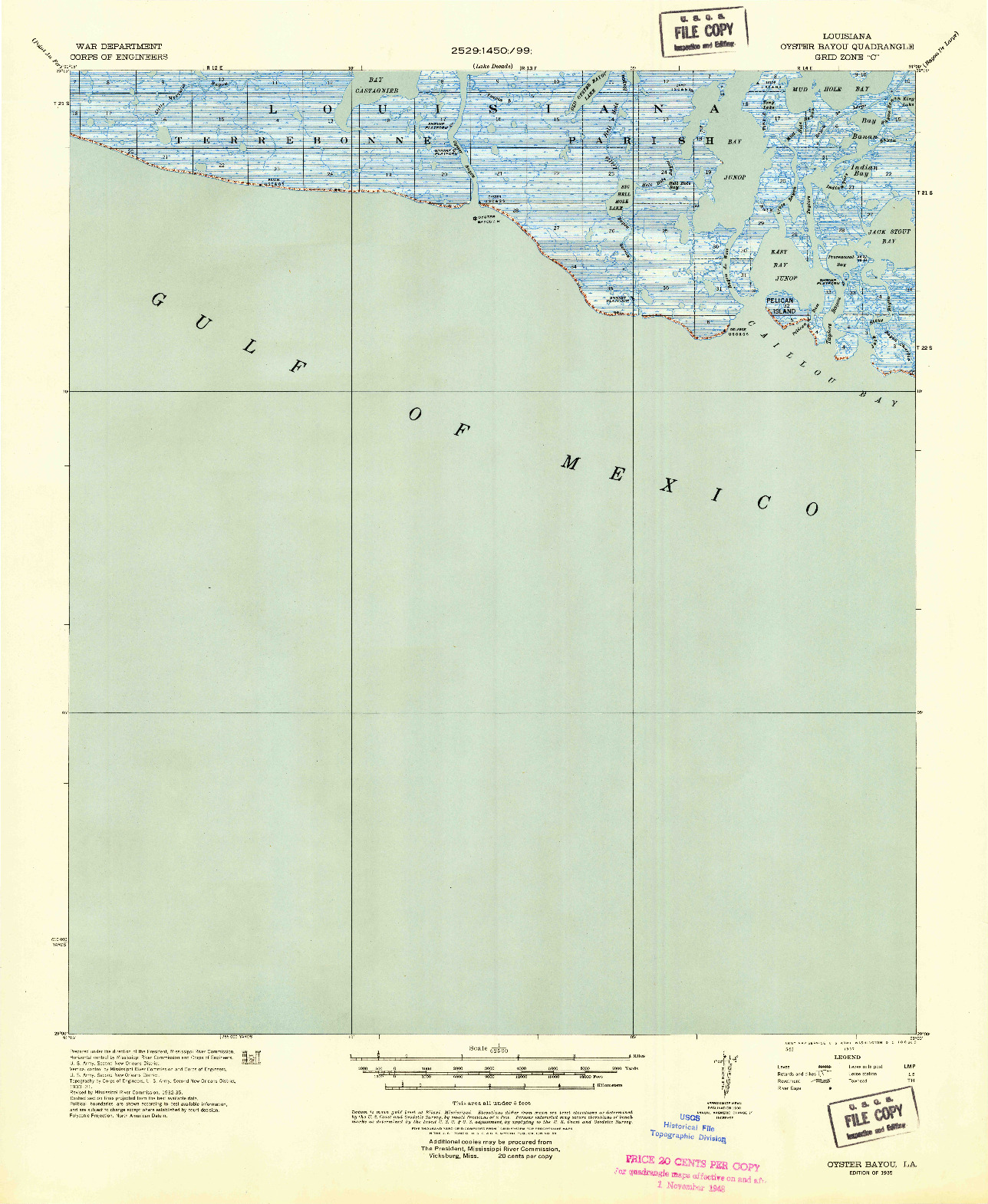 USGS 1:62500-SCALE QUADRANGLE FOR OYSTER BAYOU, LA 1935