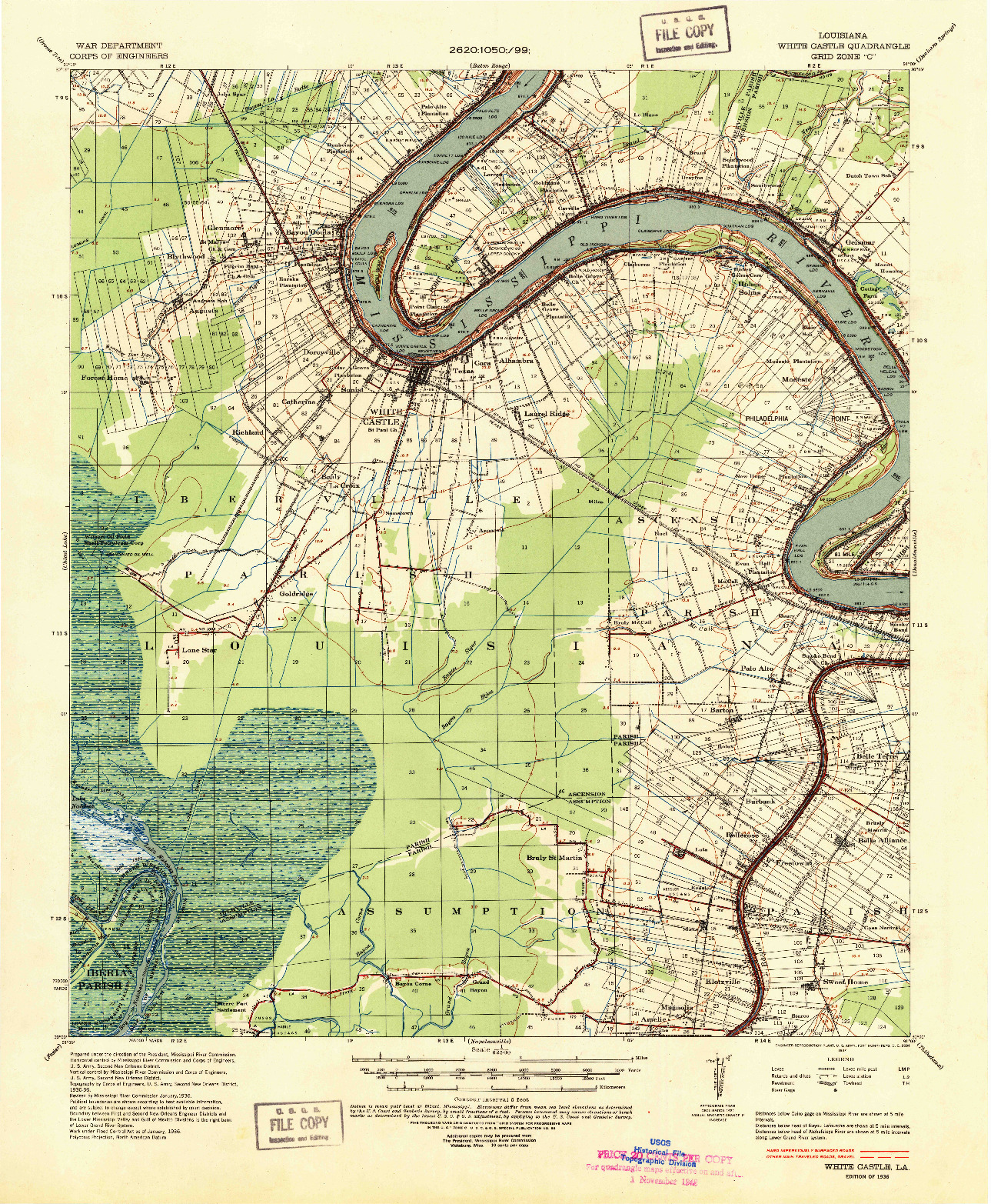 USGS 1:62500-SCALE QUADRANGLE FOR WHITE CASTLE, LA 1936