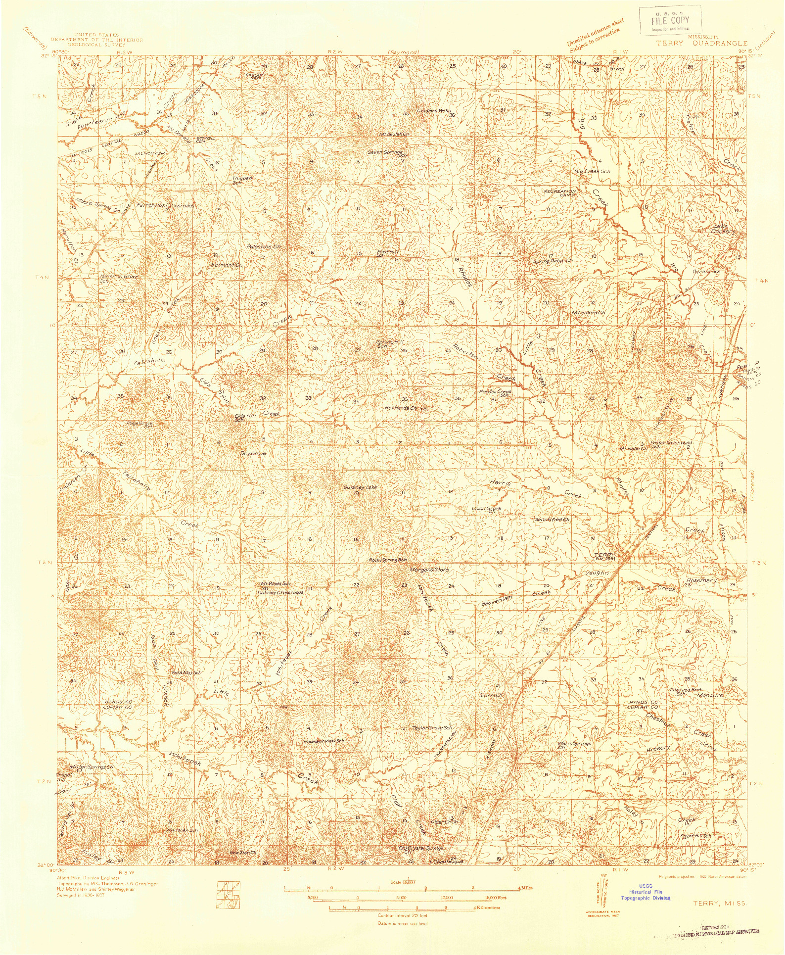 USGS 1:48000-SCALE QUADRANGLE FOR TERRY, MS 1937
