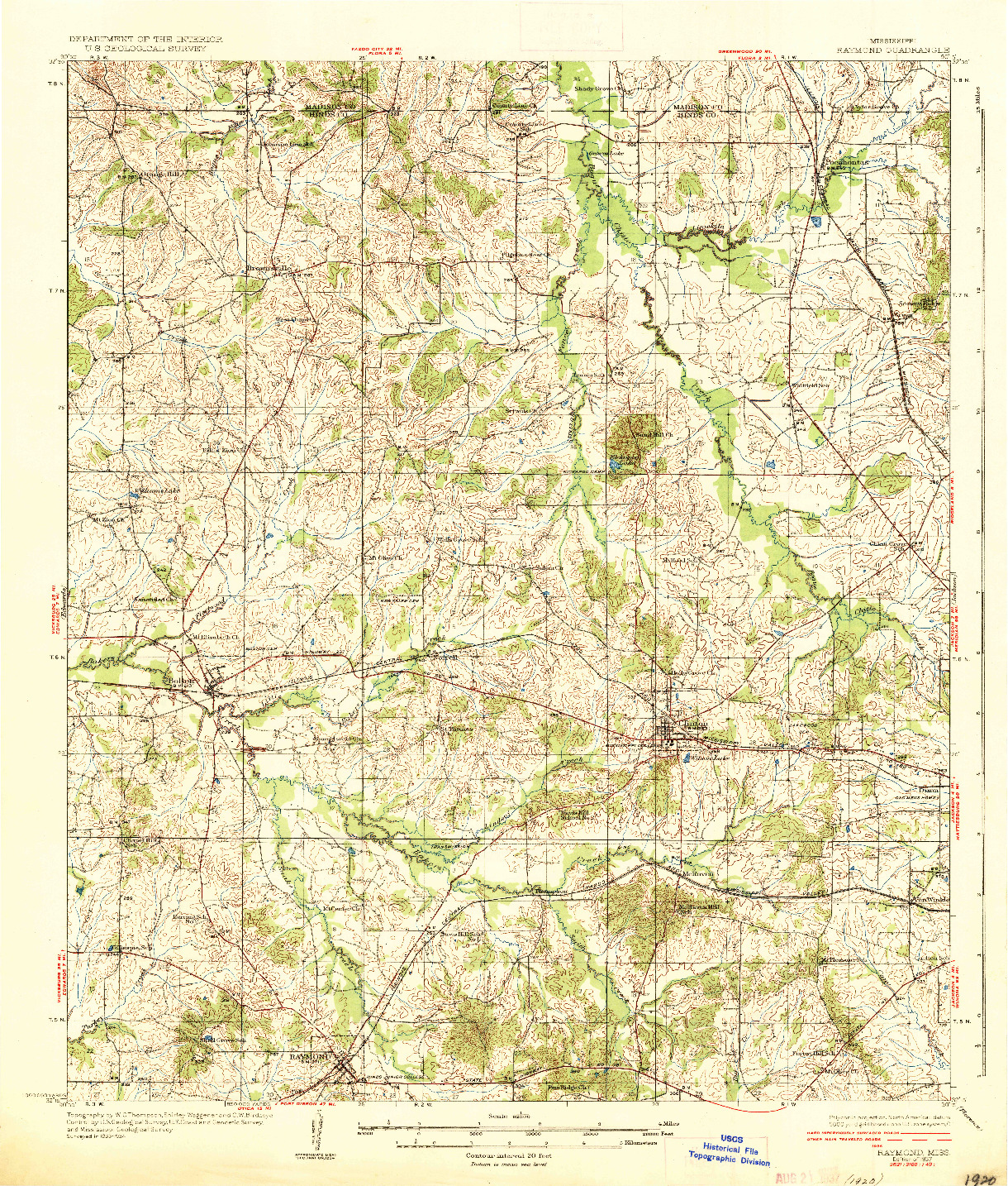 USGS 1:62500-SCALE QUADRANGLE FOR RAYMOND, MS 1937