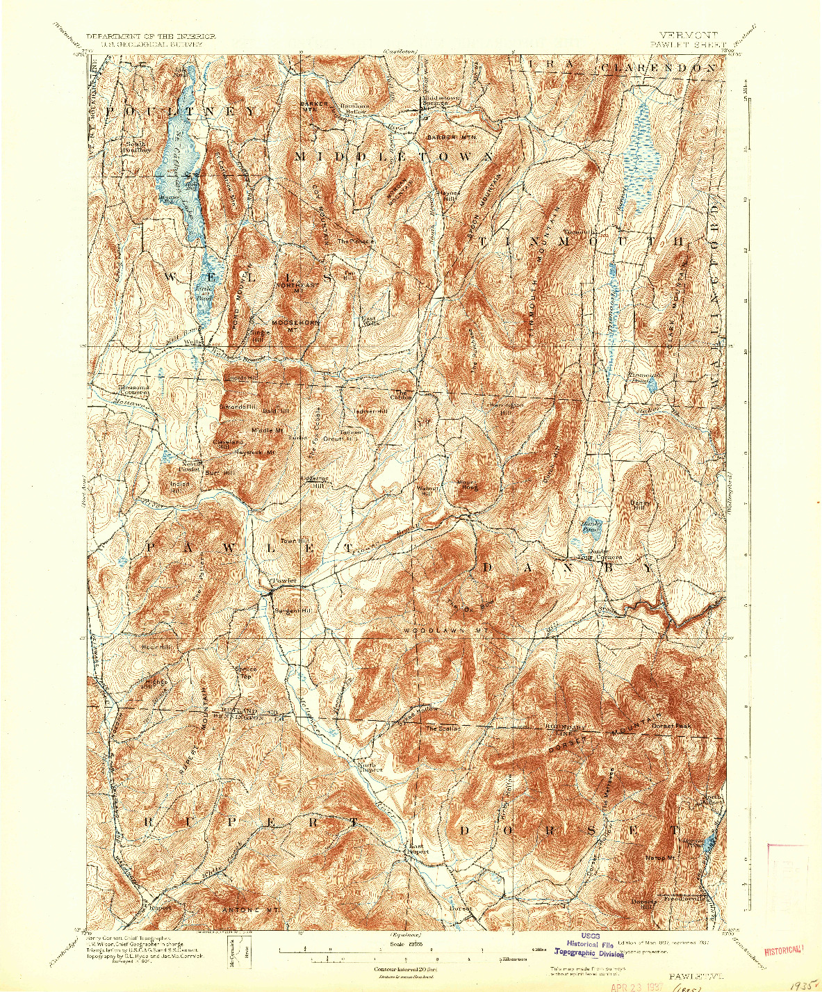 USGS 1:62500-SCALE QUADRANGLE FOR PAWLET, VT 1897