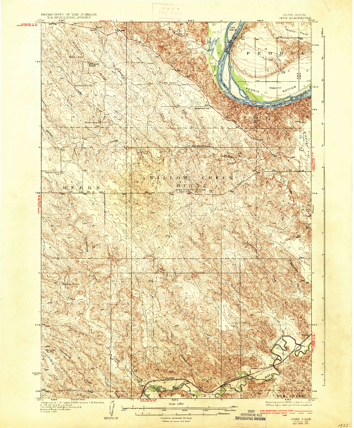 USGS 1:62500-SCALE QUADRANGLE FOR OAHE, SD 1937