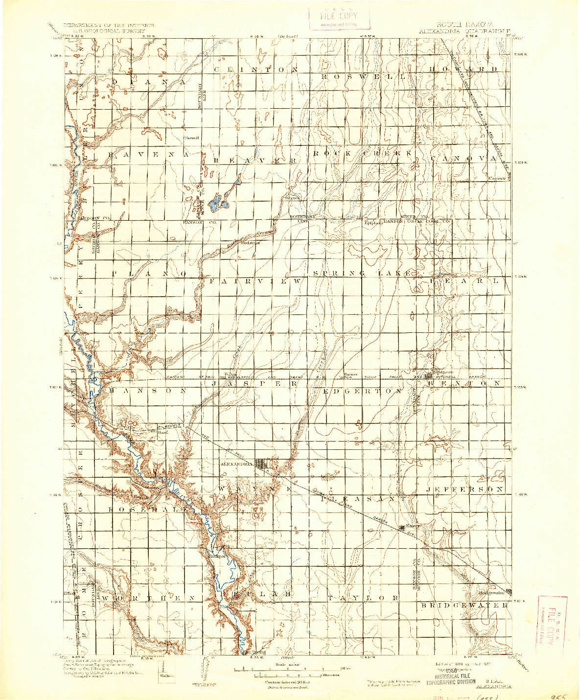 USGS 1:125000-SCALE QUADRANGLE FOR ALEXANDRIA, SD 1899