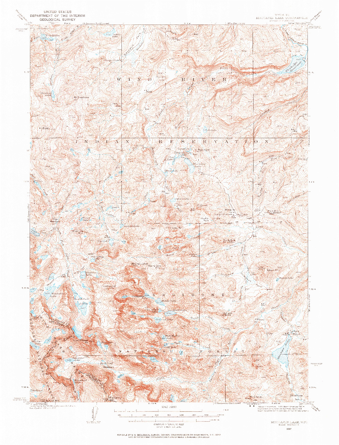 USGS 1:62500-SCALE QUADRANGLE FOR MOCCASIN LAKE, WY 1937