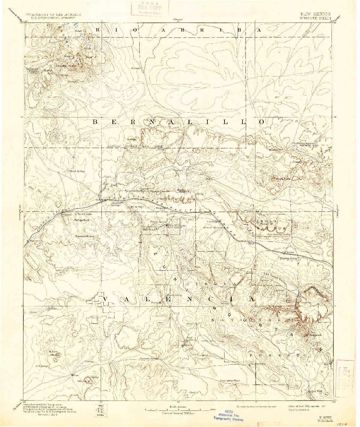 USGS 1:250000-SCALE QUADRANGLE FOR WINGATE, NM 1892