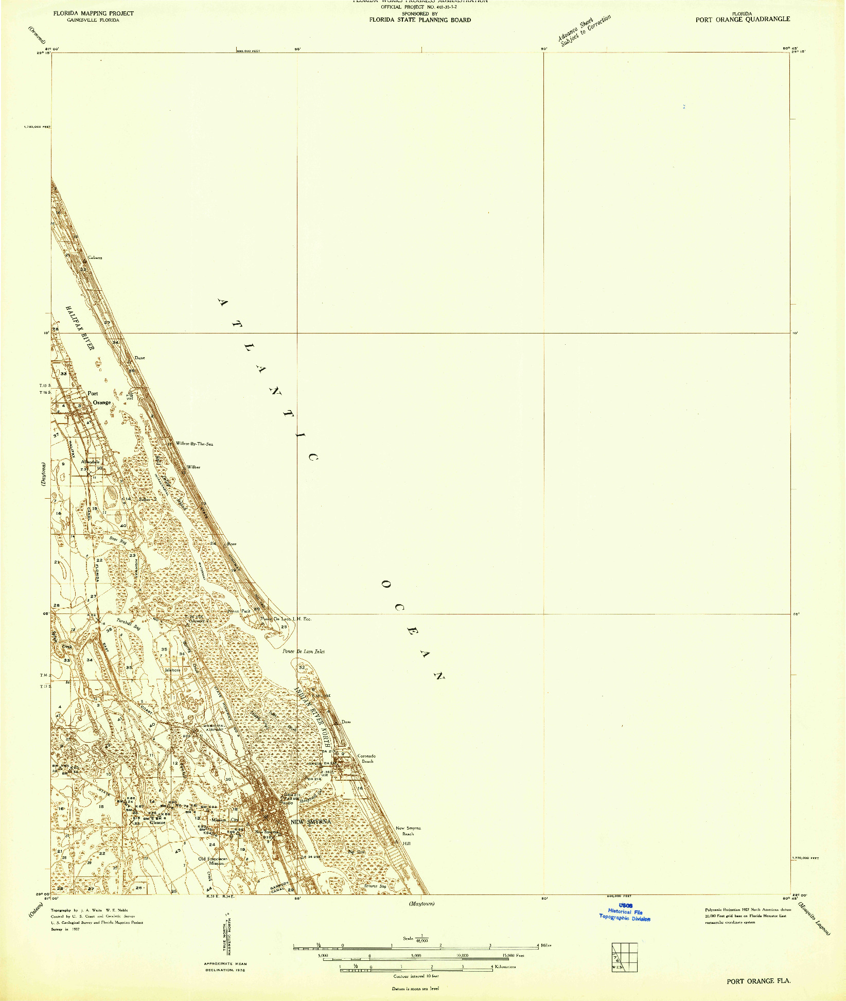 USGS 1:48000-SCALE QUADRANGLE FOR PORT ORANGE, FL 1937