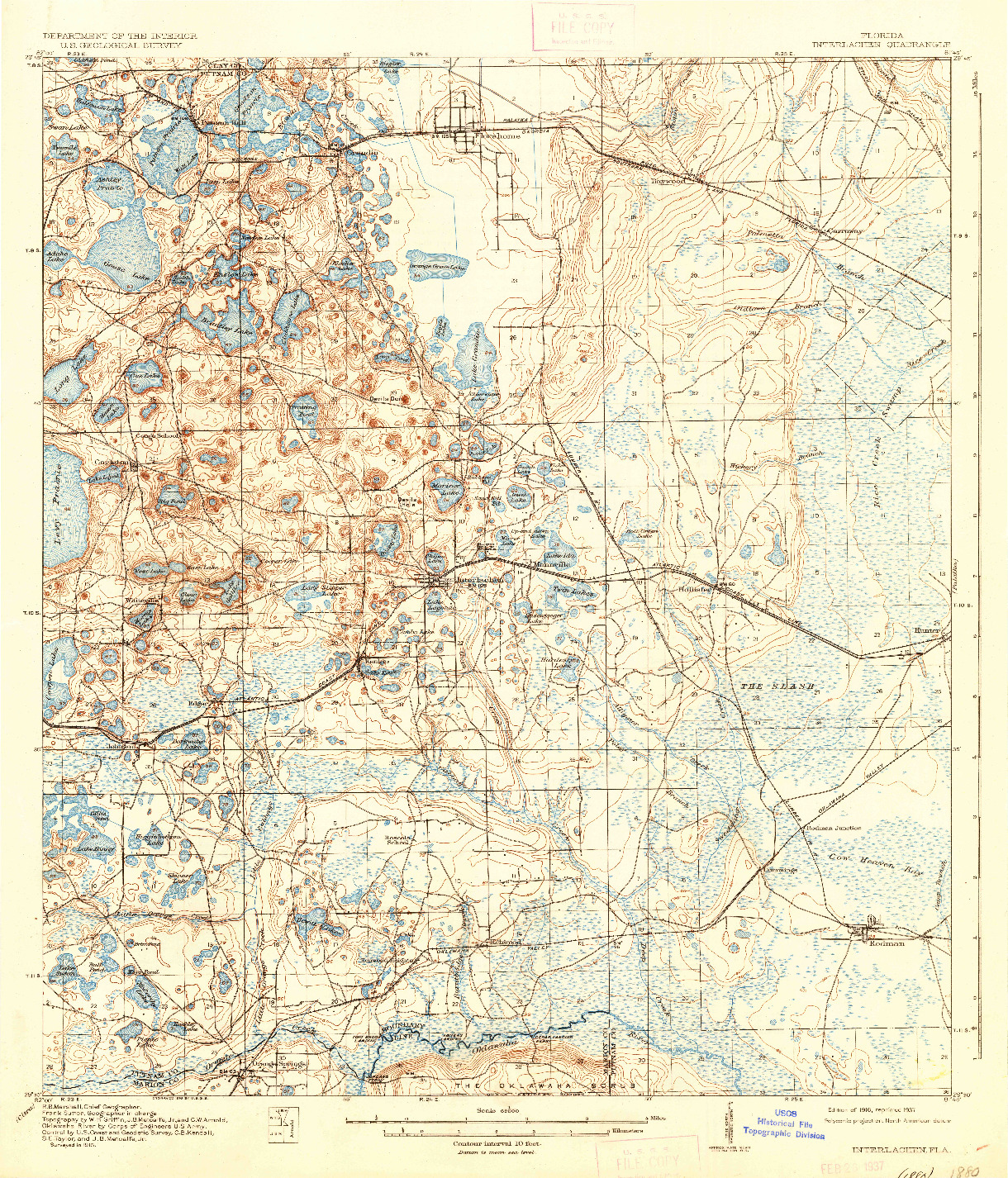 USGS 1:62500-SCALE QUADRANGLE FOR INTERLACHEN, FL 1916