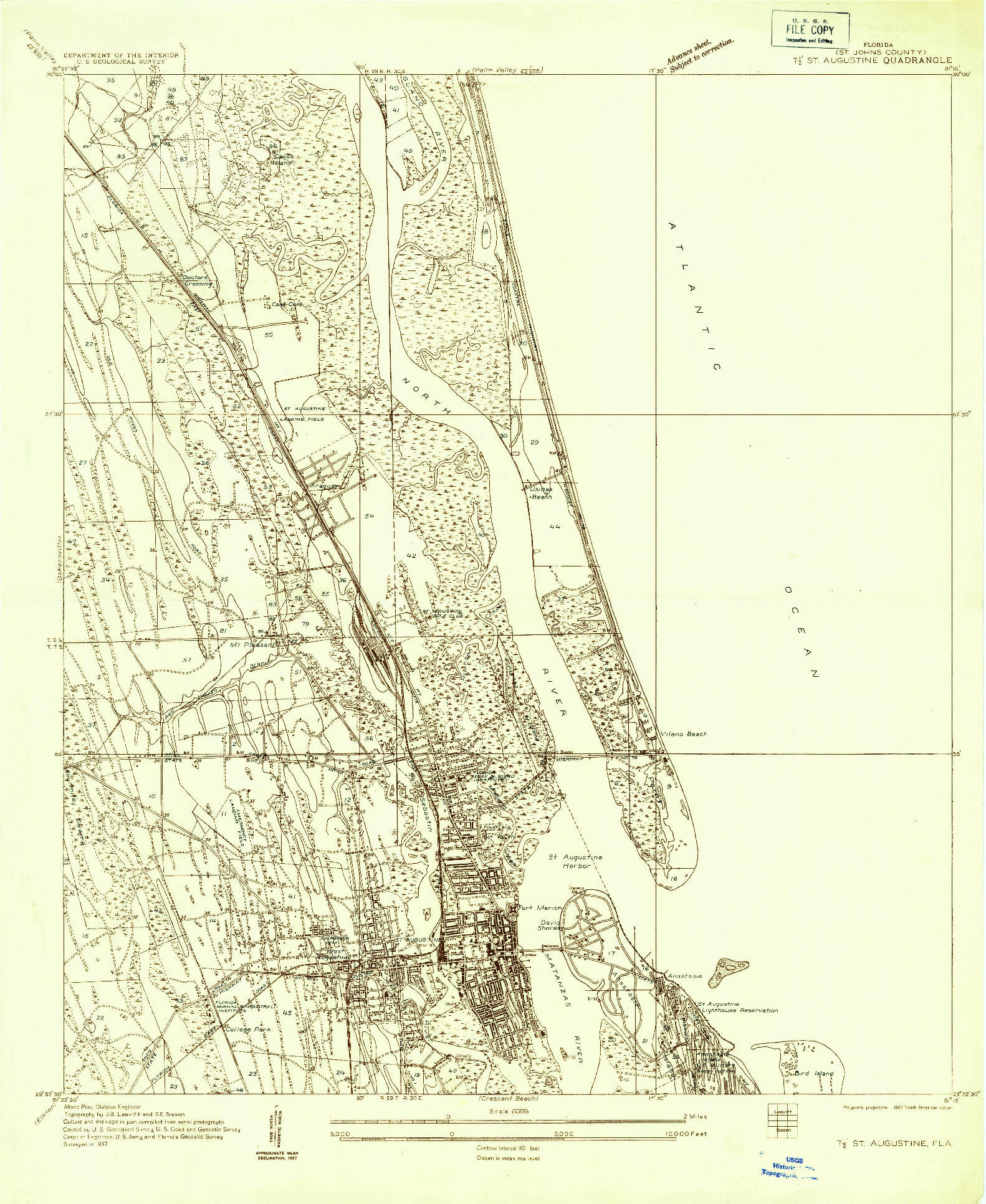 USGS 1:24000-SCALE QUADRANGLE FOR ST. AUGUSTINE, FL 1937