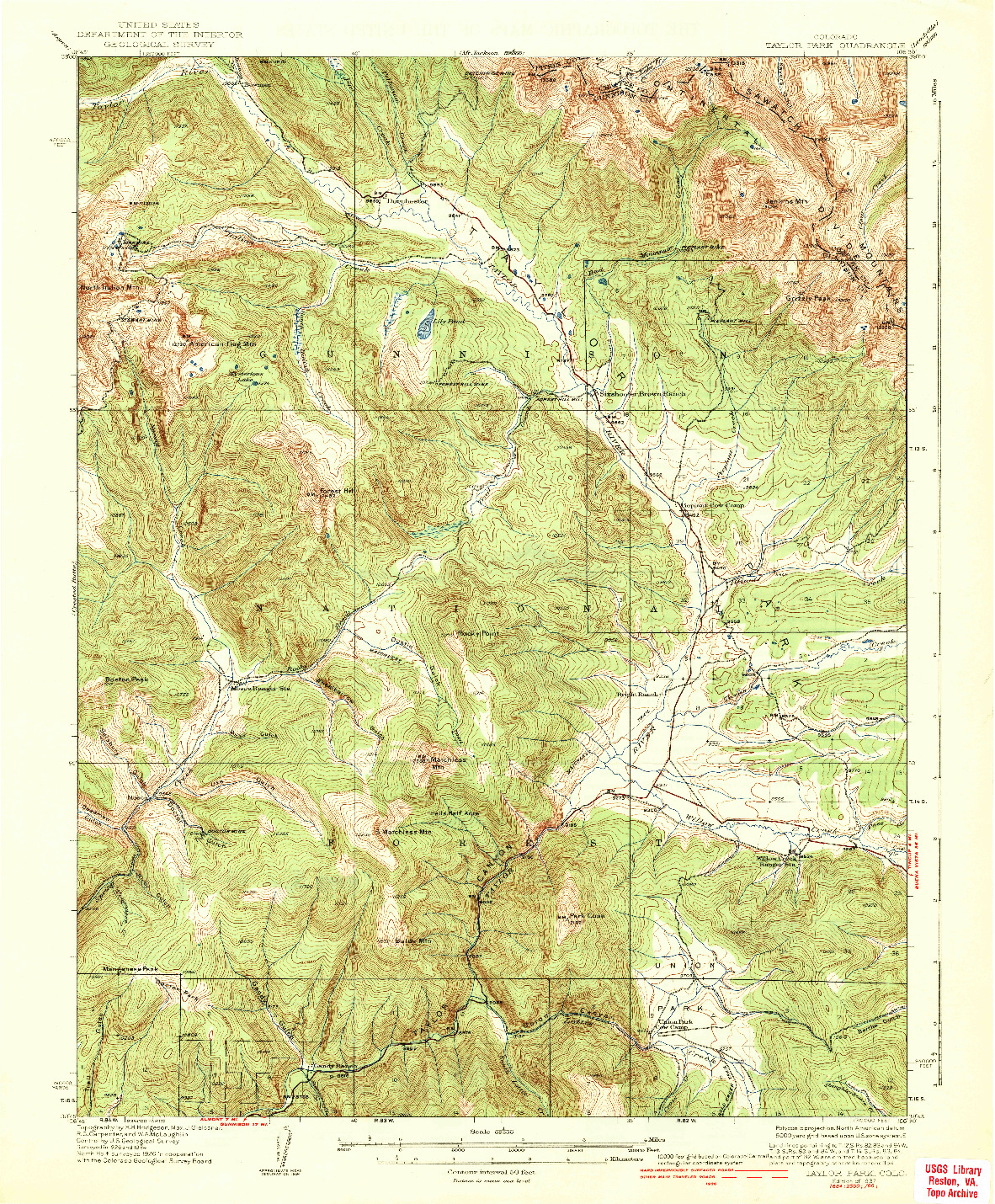 USGS 1:62500-SCALE QUADRANGLE FOR TAYLOR PARK, CO 1937