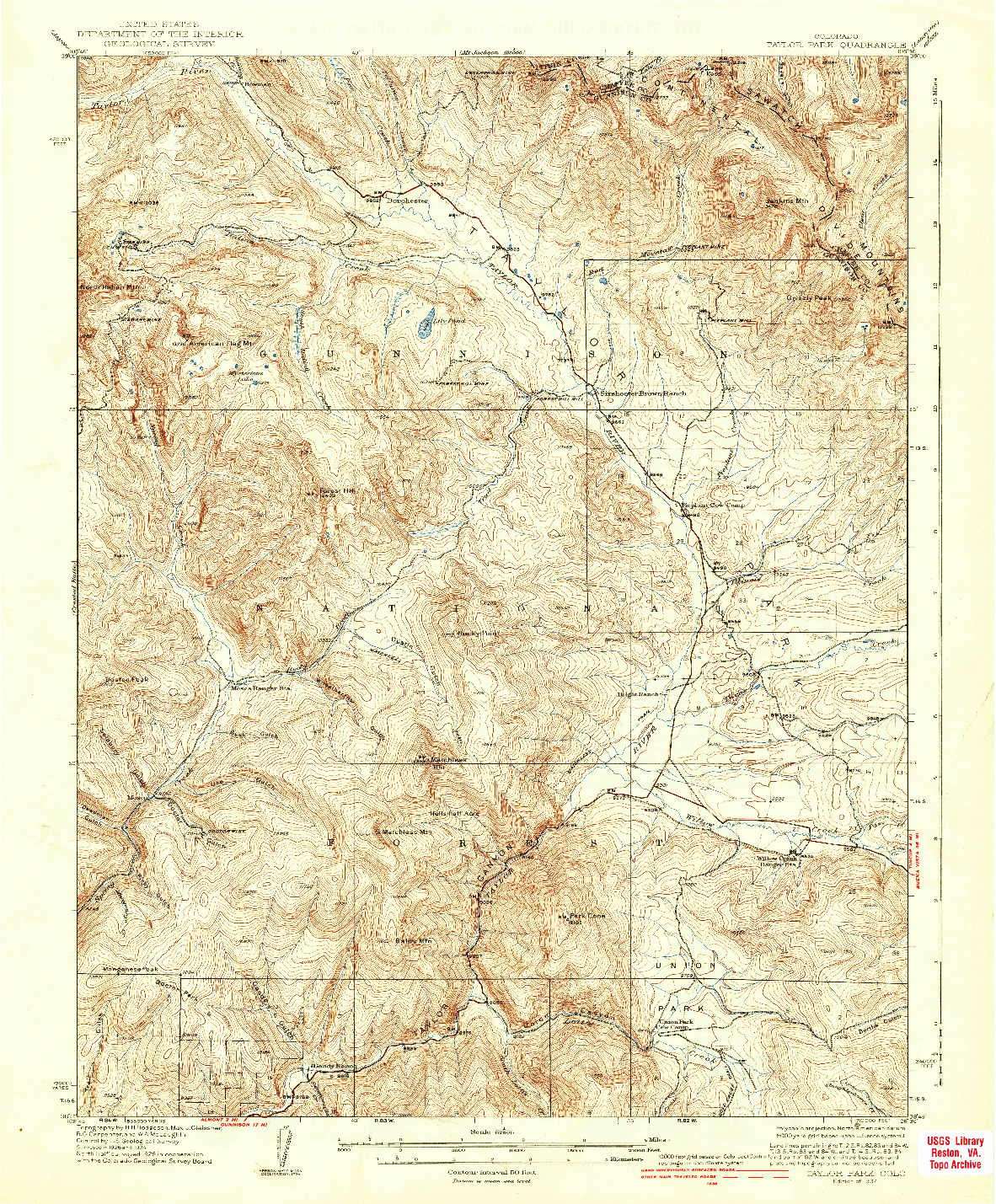 USGS 1:62500-SCALE QUADRANGLE FOR TAYLOR PARK, CO 1937