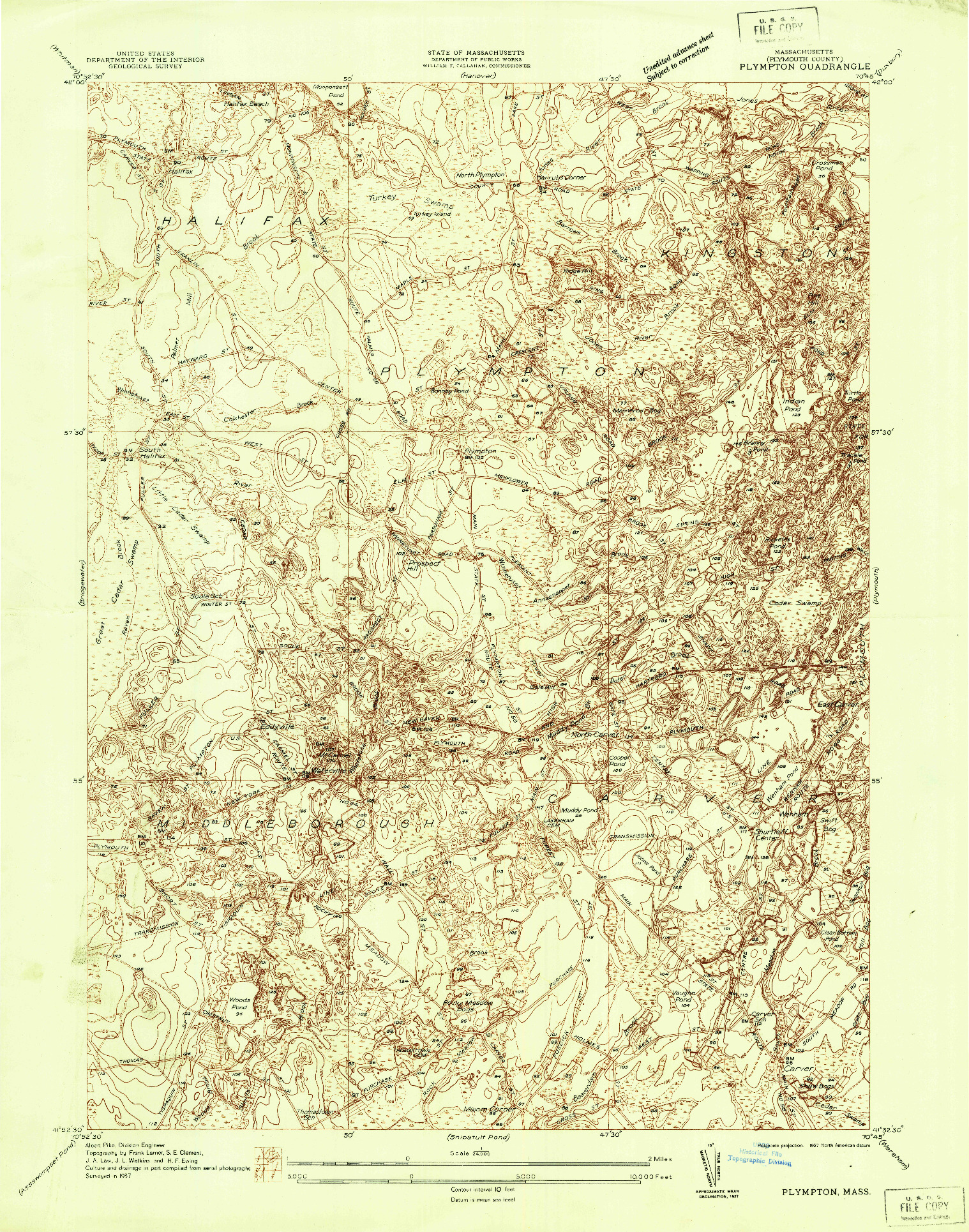 USGS 1:24000-SCALE QUADRANGLE FOR PLYMPTON, MA 1937