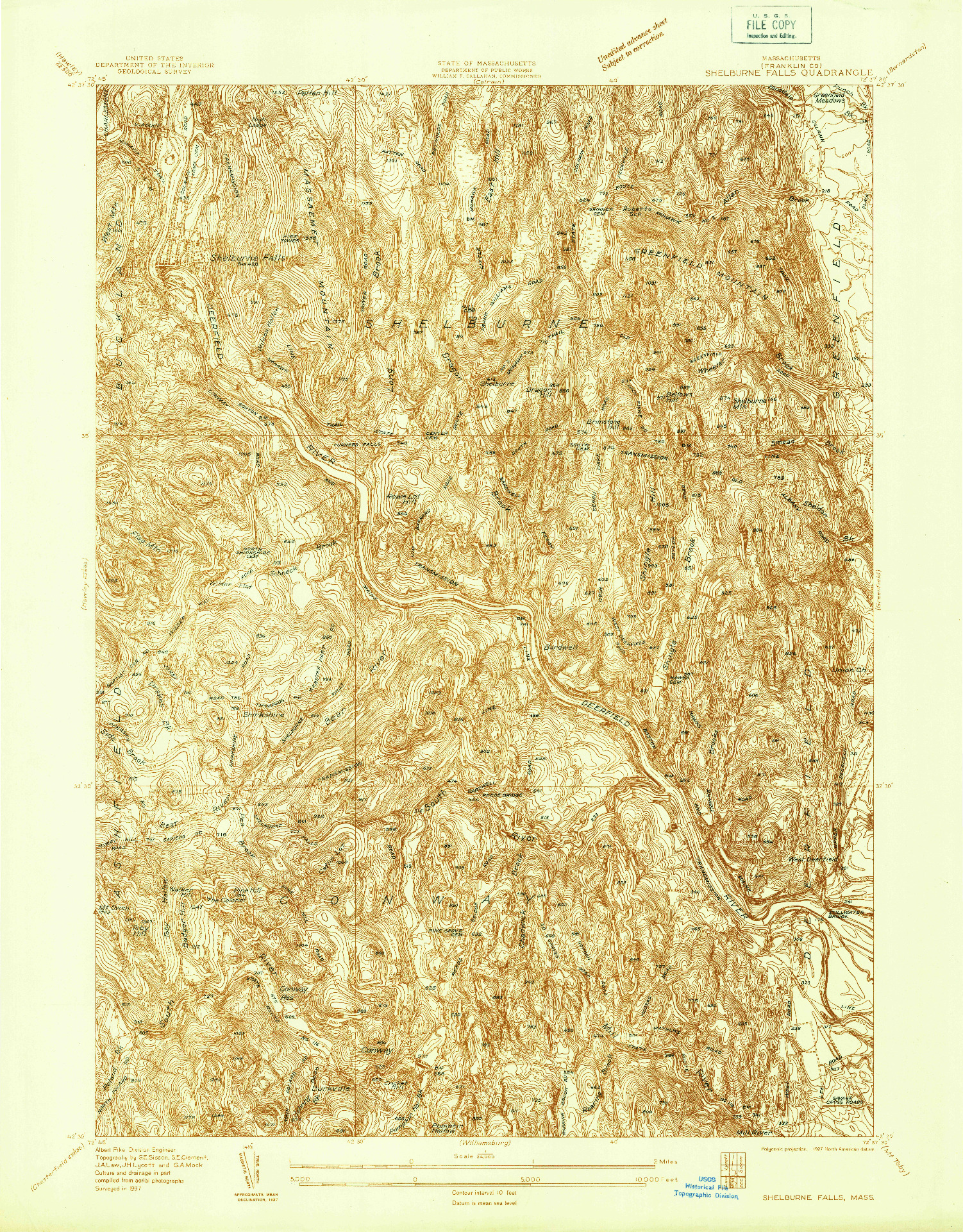 USGS 1:24000-SCALE QUADRANGLE FOR SHELBURNE FALLS, MA 1937