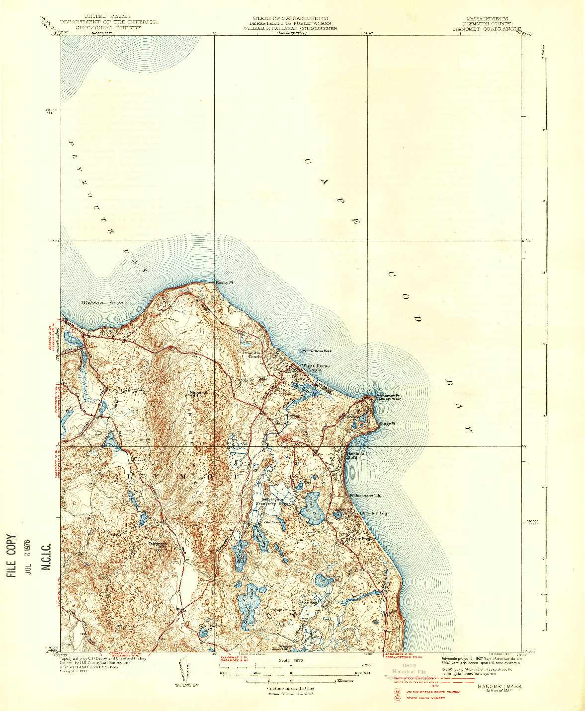 USGS 1:31680-SCALE QUADRANGLE FOR MANOMET, MA 1937