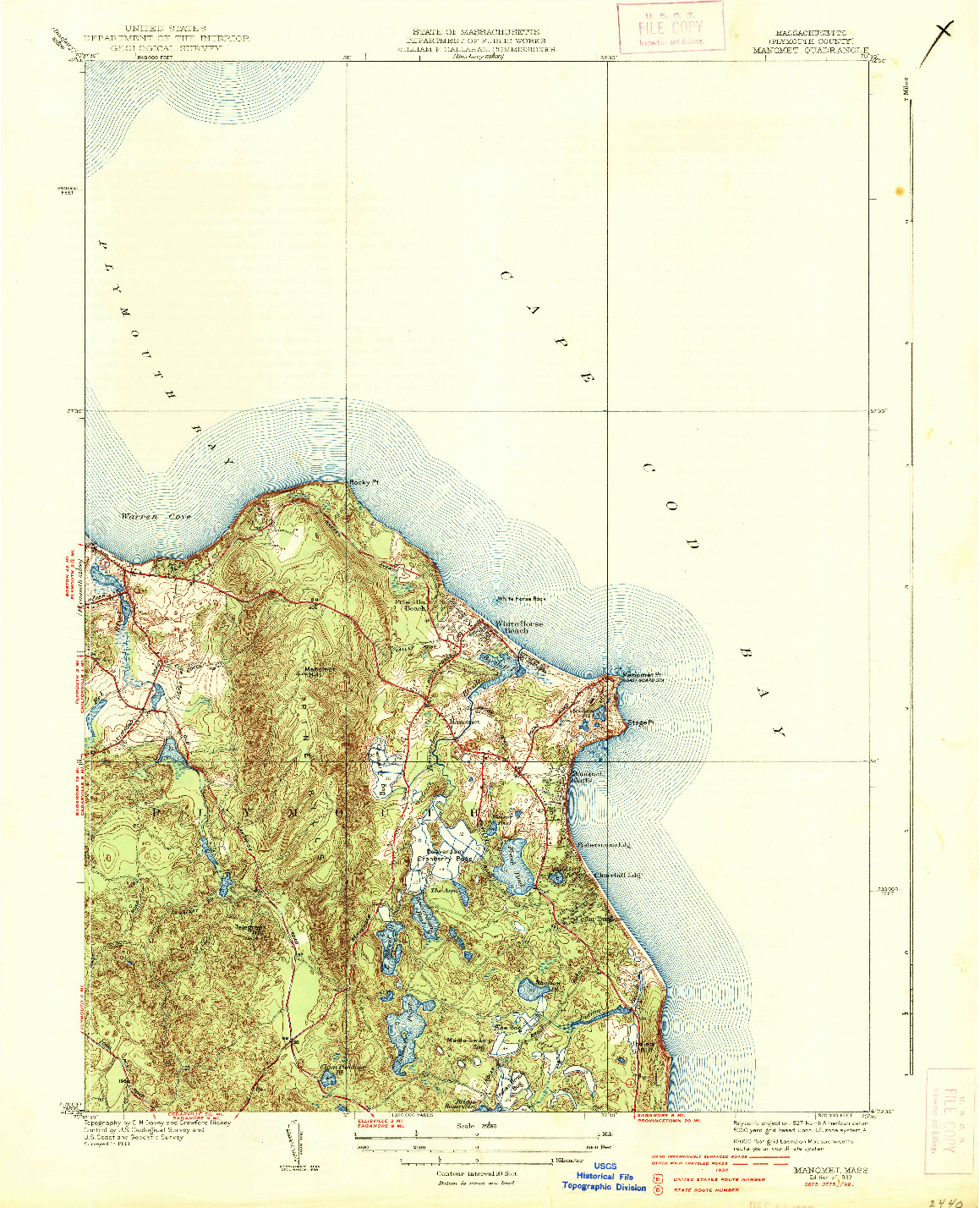 USGS 1:31680-SCALE QUADRANGLE FOR MANOMET, MA 1937