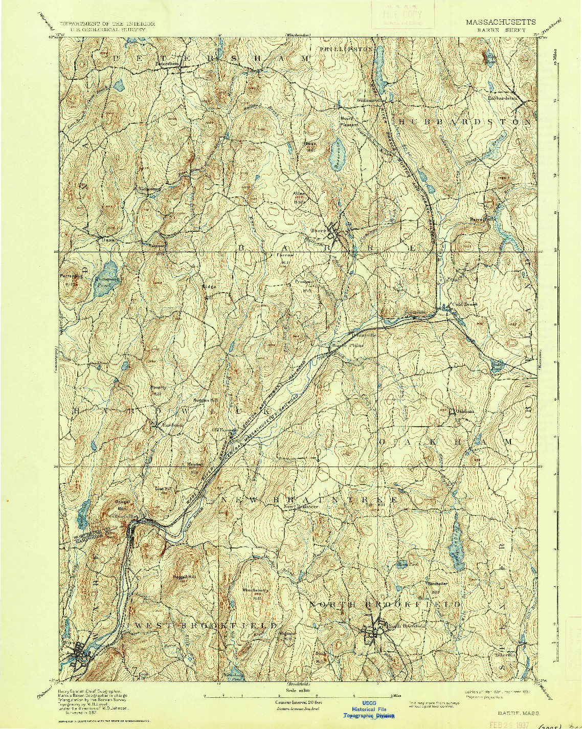 USGS 1:62500-SCALE QUADRANGLE FOR BARRE, MA 1894