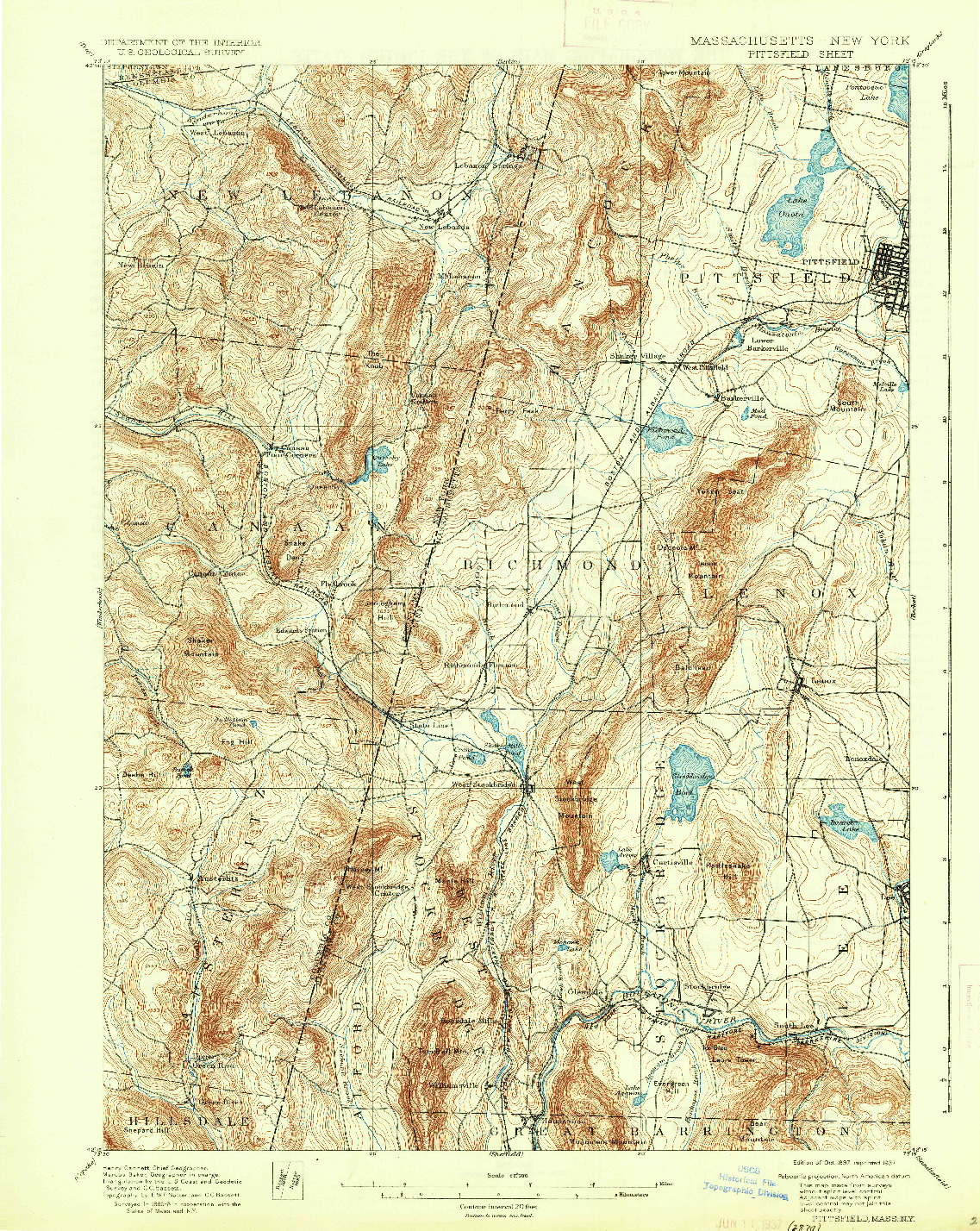 USGS 1:62500-SCALE QUADRANGLE FOR PITTSFIELD, MA 1897