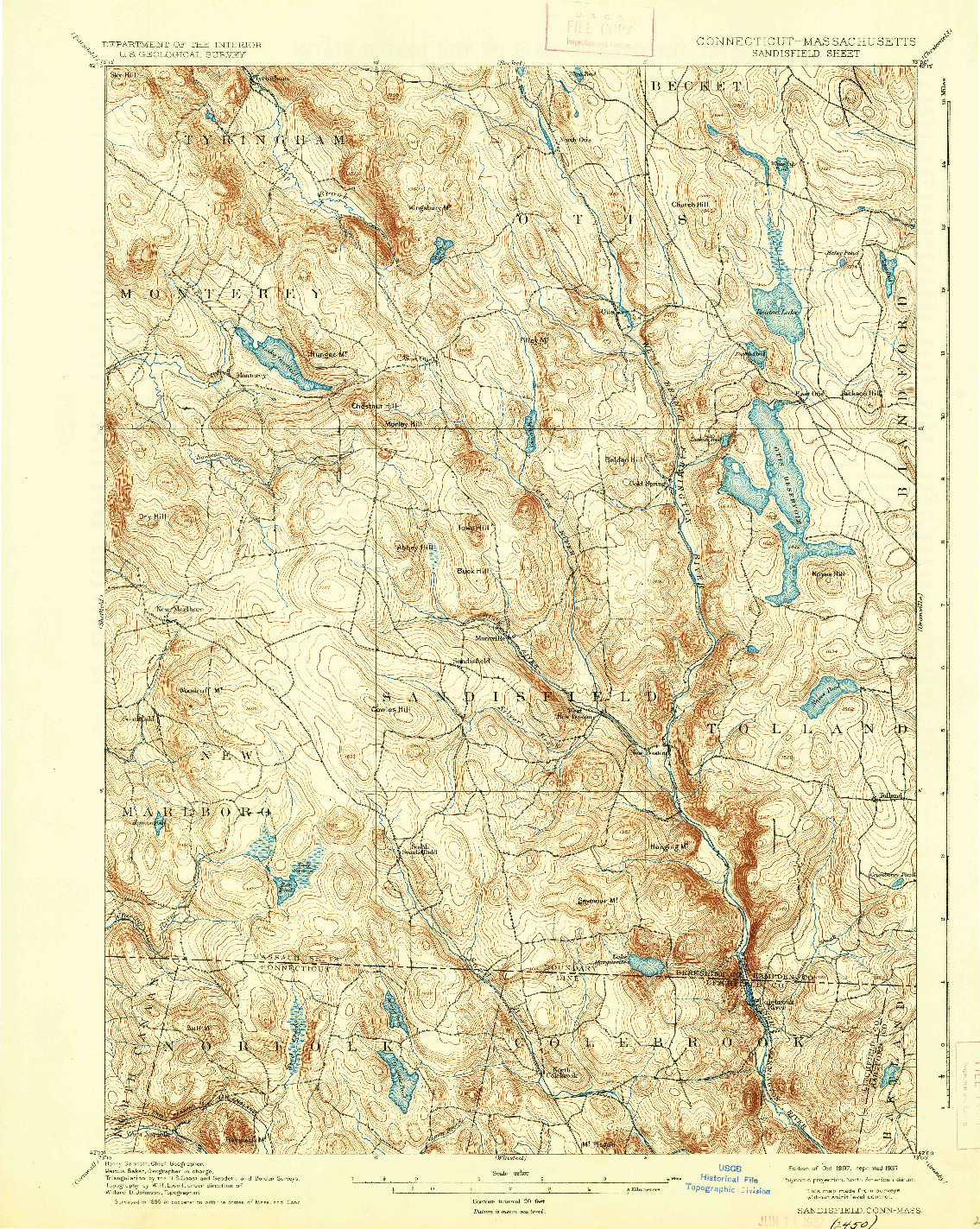 USGS 1:62500-SCALE QUADRANGLE FOR SANDISFIELD, MA 1897